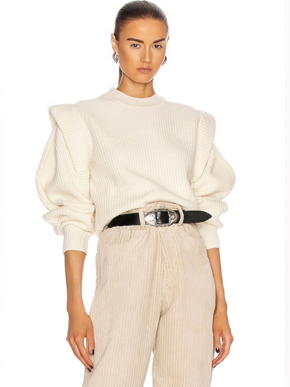 $1130 Isabel Marant sweater Bolton ecru padded structure shoulders cashmere wool
